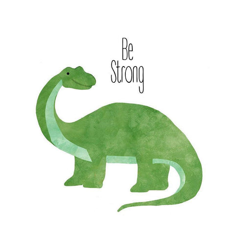 Be Strong Dino White Modern Wood Framed Art Print by Santiago, Daniela