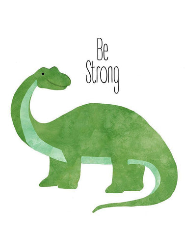Be Strong Dino White Modern Wood Framed Art Print with Double Matting by Santiago, Daniela