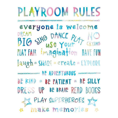 Playroom Rules White Modern Wood Framed Art Print by CAD Designs