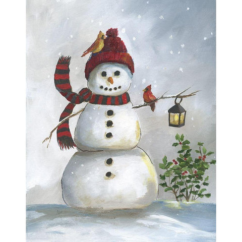 Snowman and Cardinal I White Modern Wood Framed Art Print by Nan