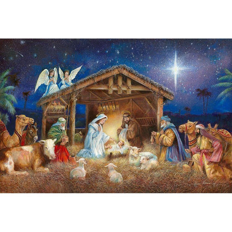 Silent Night-Holy Night Gold Ornate Wood Framed Art Print with Double Matting by Manning, Ruane