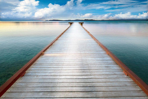 Long View Pier White Modern Wood Framed Art Print with Double Matting by Delimont, Danita