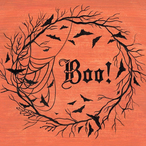 Halloween Wreath Black Ornate Wood Framed Art Print with Double Matting by Tava Studios