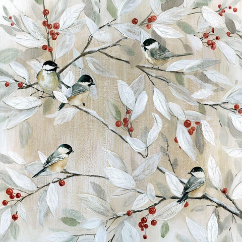 Winter Chickadees White Modern Wood Framed Art Print by Robinson, Carol