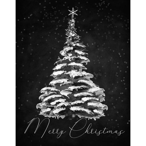 Merry Christmas Black Modern Wood Framed Art Print with Double Matting by Santiago, Daniela