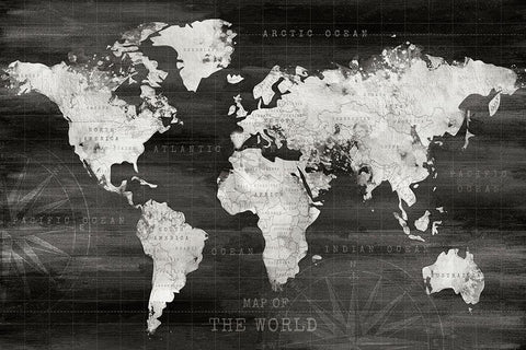 Industrial World Map Black Ornate Wood Framed Art Print with Double Matting by Carpentieri, Natalie