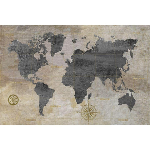Modeled World Map Gold Ornate Wood Framed Art Print with Double Matting by Nan