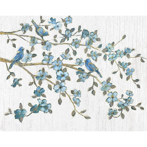 Blooming Bluebirds White Modern Wood Framed Art Print by Nan