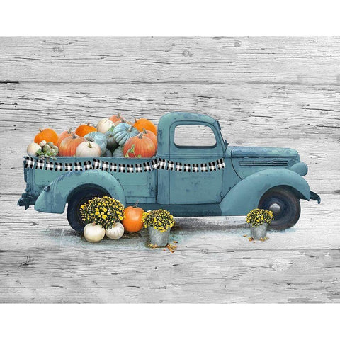 Harvest Blue Truck Gold Ornate Wood Framed Art Print with Double Matting by Nan