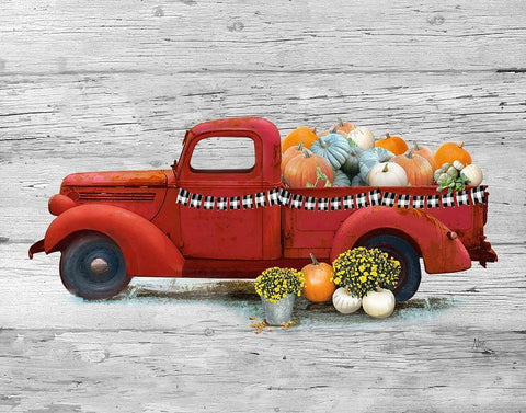 Harvest Red Truck Black Ornate Wood Framed Art Print with Double Matting by Nan