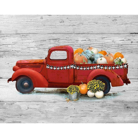 Harvest Red Truck Black Modern Wood Framed Art Print with Double Matting by Nan