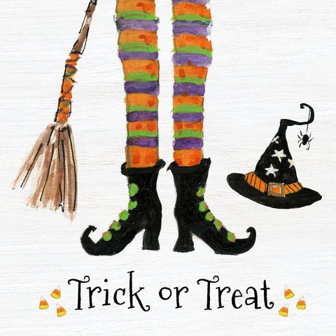 Trick or Treat Witch White Modern Wood Framed Art Print with Double Matting by Swatland, Sally