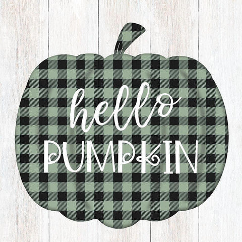 Buffalo Check Hello Pumpkin White Modern Wood Framed Art Print by CAD Designs