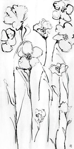 Sketchy Wildflowers I Black Ornate Wood Framed Art Print with Double Matting by Jill, Susan