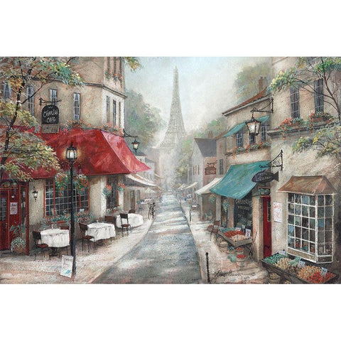 Eiffel View from Charlies CafÃ© Black Modern Wood Framed Art Print with Double Matting by Manning, Ruane