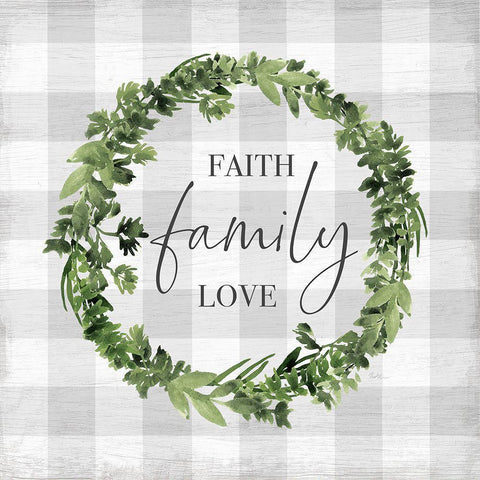 Faith Family Love Wreath Gold Ornate Wood Framed Art Print with Double Matting by Carpentieri, Natalie