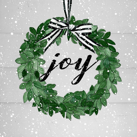 Joy Wreath Black Modern Wood Framed Art Print with Double Matting by Robinson, Carol