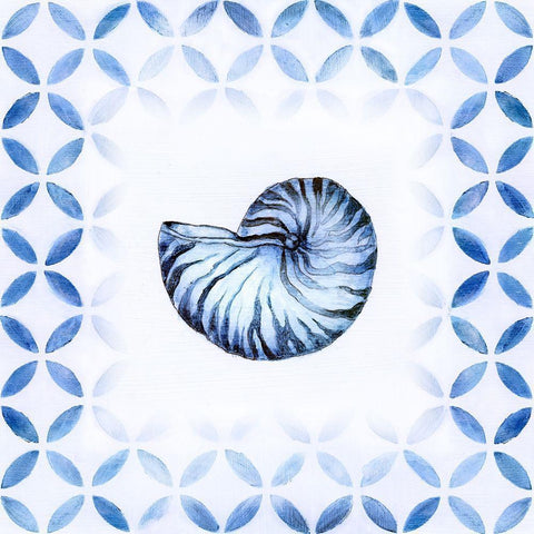 Royal Blue Shell I White Modern Wood Framed Art Print by Tava Studios