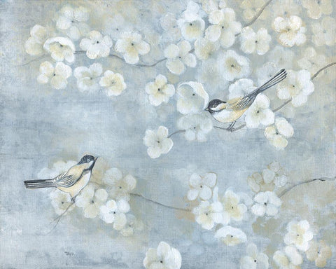 Springtime Chatter Black Ornate Wood Framed Art Print with Double Matting by Tava Studios