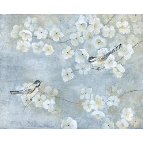 Springtime Chatter White Modern Wood Framed Art Print by Tava Studios