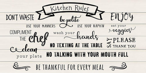 Rules of the Kitchen Black Ornate Wood Framed Art Print with Double Matting by CAD Designs