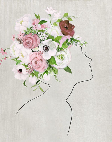 Floral Portrait I White Modern Wood Framed Art Print with Double Matting by Tava Studios