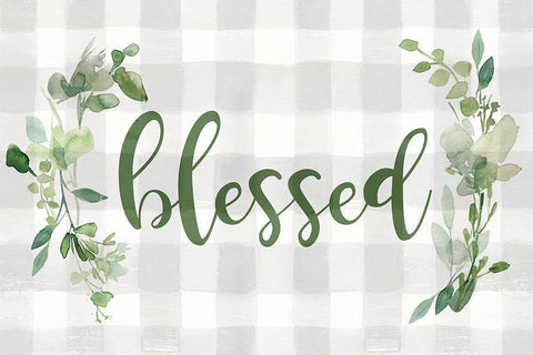 Blessed Checked Greenery White Modern Wood Framed Art Print with Double Matting by Robinson, Carol