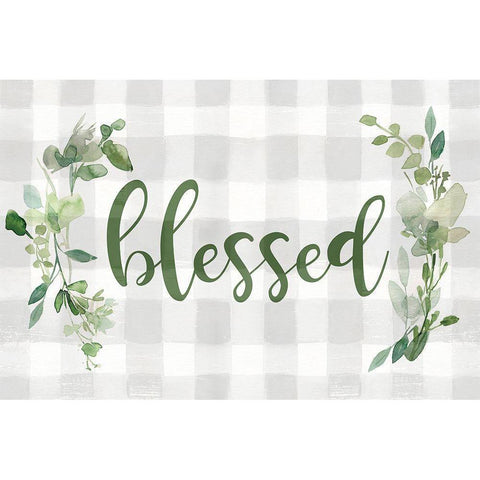 Blessed Checked Greenery Gold Ornate Wood Framed Art Print with Double Matting by Robinson, Carol