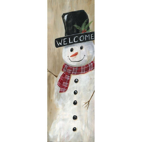 Welcome Snowman Black Modern Wood Framed Art Print with Double Matting by Nan