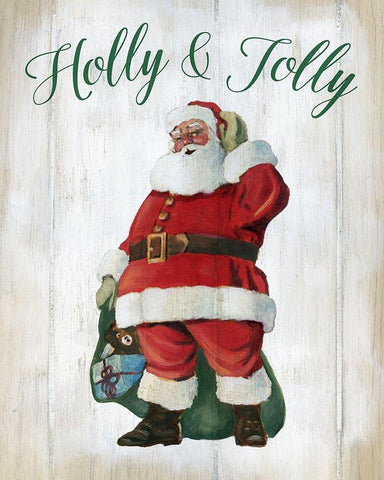 Holly Jolly Santa White Modern Wood Framed Art Print with Double Matting by Robinson, Carol