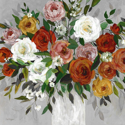 Autumnal Roses White Modern Wood Framed Art Print by Robinson, Carol