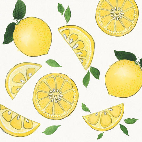 Zesty Lemons White Modern Wood Framed Art Print with Double Matting by Tava Studios