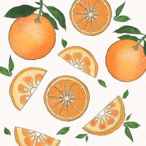 Zesty Oranges White Modern Wood Framed Art Print with Double Matting by Tava Studios