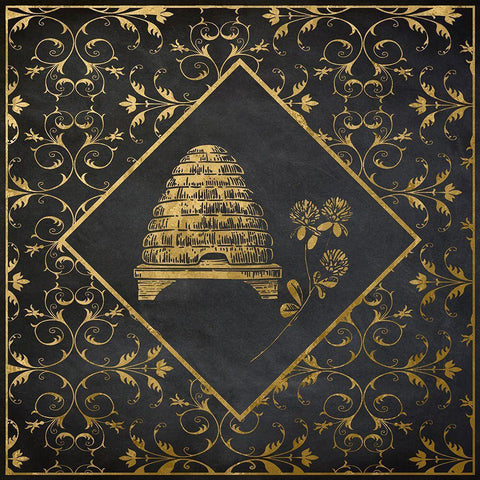Golden Bee Hive Black Ornate Wood Framed Art Print with Double Matting by Santiago, Daniela