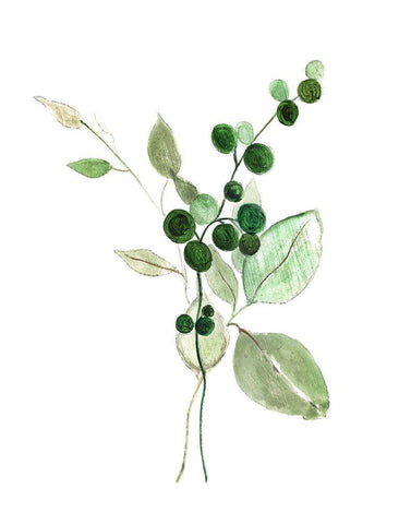 Sprigs in Green I White Modern Wood Framed Art Print with Double Matting by Tava Studios