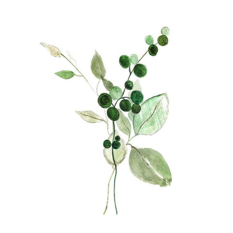 Sprigs in Green I White Modern Wood Framed Art Print by Tava Studios