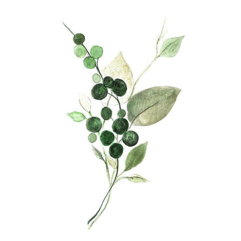 Sprigs in Green II White Modern Wood Framed Art Print by Tava Studios