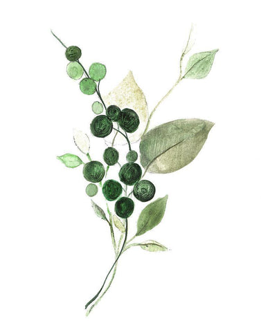 Sprigs in Green II White Modern Wood Framed Art Print with Double Matting by Tava Studios