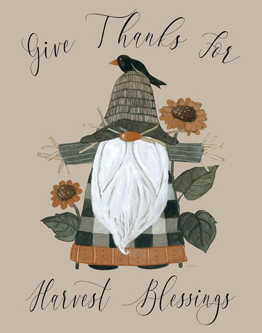 Harvest Gnomes Blessing Black Ornate Wood Framed Art Print with Double Matting by Finn, Livi