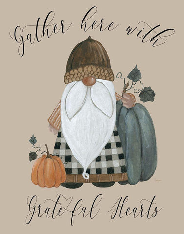 Harvest Gnomes Grateful Hearts White Modern Wood Framed Art Print with Double Matting by Finn, Livi