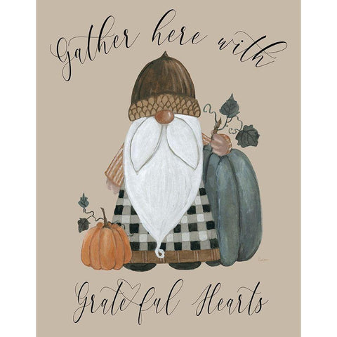 Harvest Gnomes Grateful Hearts Black Modern Wood Framed Art Print with Double Matting by Finn, Livi