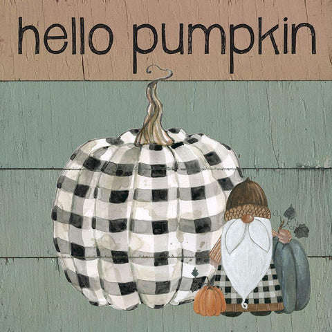 Harvest Gnomes Hello Pumpkin Gold Ornate Wood Framed Art Print with Double Matting by Finn, Livi