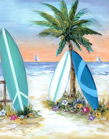 Sunset Surf White Modern Wood Framed Art Print with Double Matting by Dunlap, Marilyn