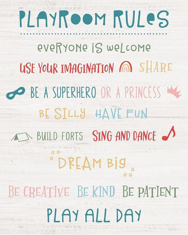 Playroom Rules White Modern Wood Framed Art Print with Double Matting by Carpentieri, Natalie