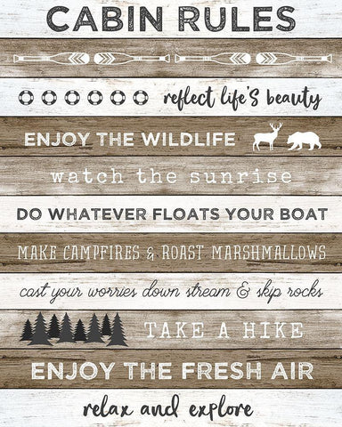 Cabin Rules Black Ornate Wood Framed Art Print with Double Matting by Carpentieri, Natalie