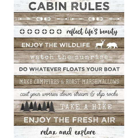 Cabin Rules White Modern Wood Framed Art Print by Carpentieri, Natalie