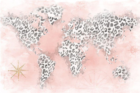 Pink Cheetah Map Black Ornate Wood Framed Art Print with Double Matting by Carpentieri, Natalie