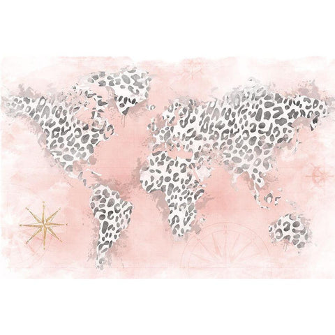 Pink Cheetah Map White Modern Wood Framed Art Print by Carpentieri, Natalie