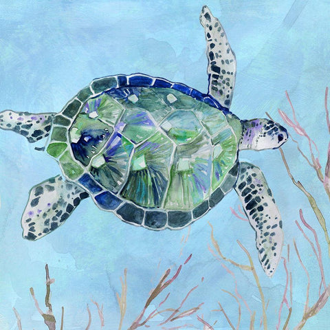 Sea Turtle I White Modern Wood Framed Art Print by Robinson, Carol