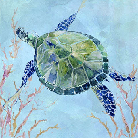 Sea Turtle II White Modern Wood Framed Art Print by Robinson, Carol